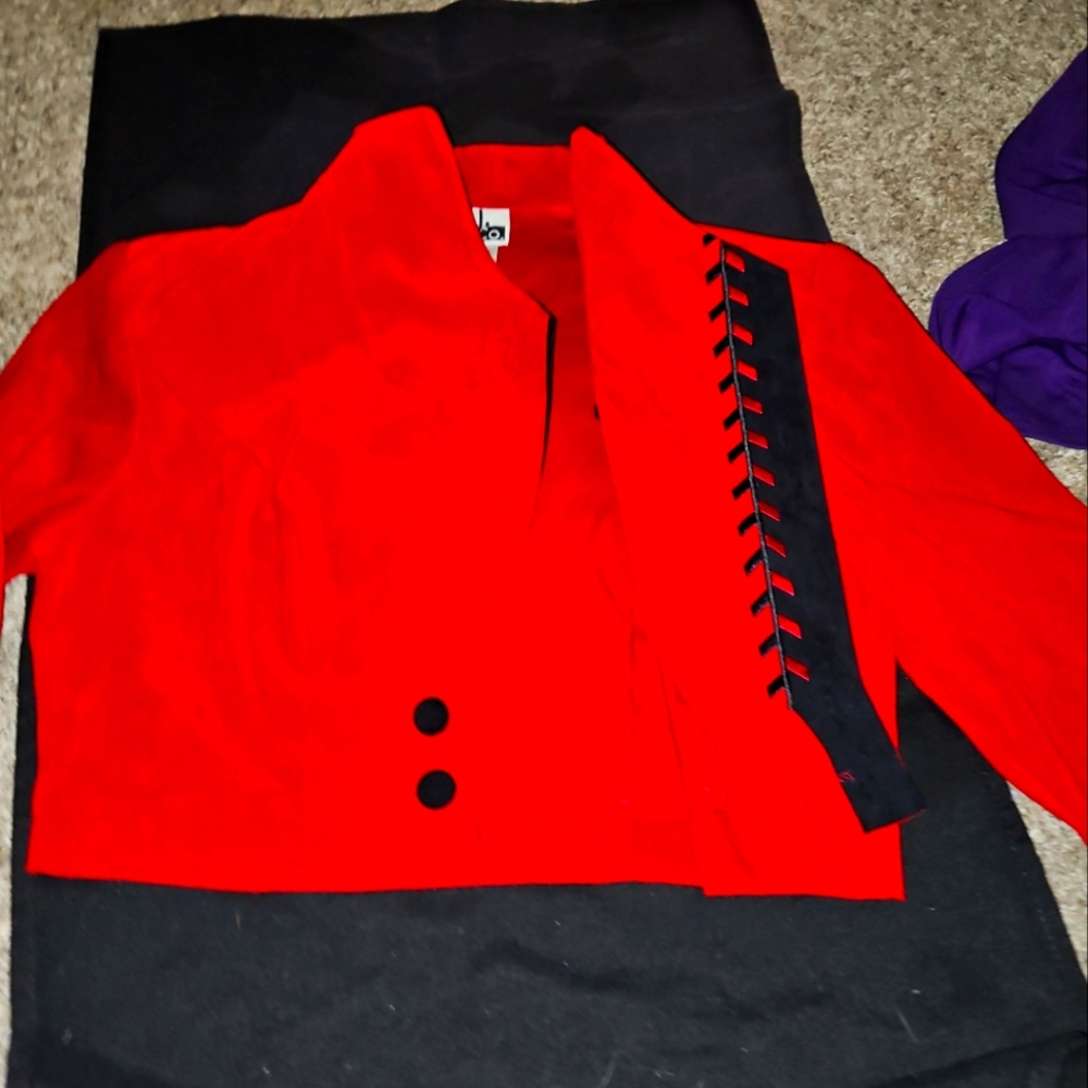 Red and Black Blazer with Modern Quilted Design